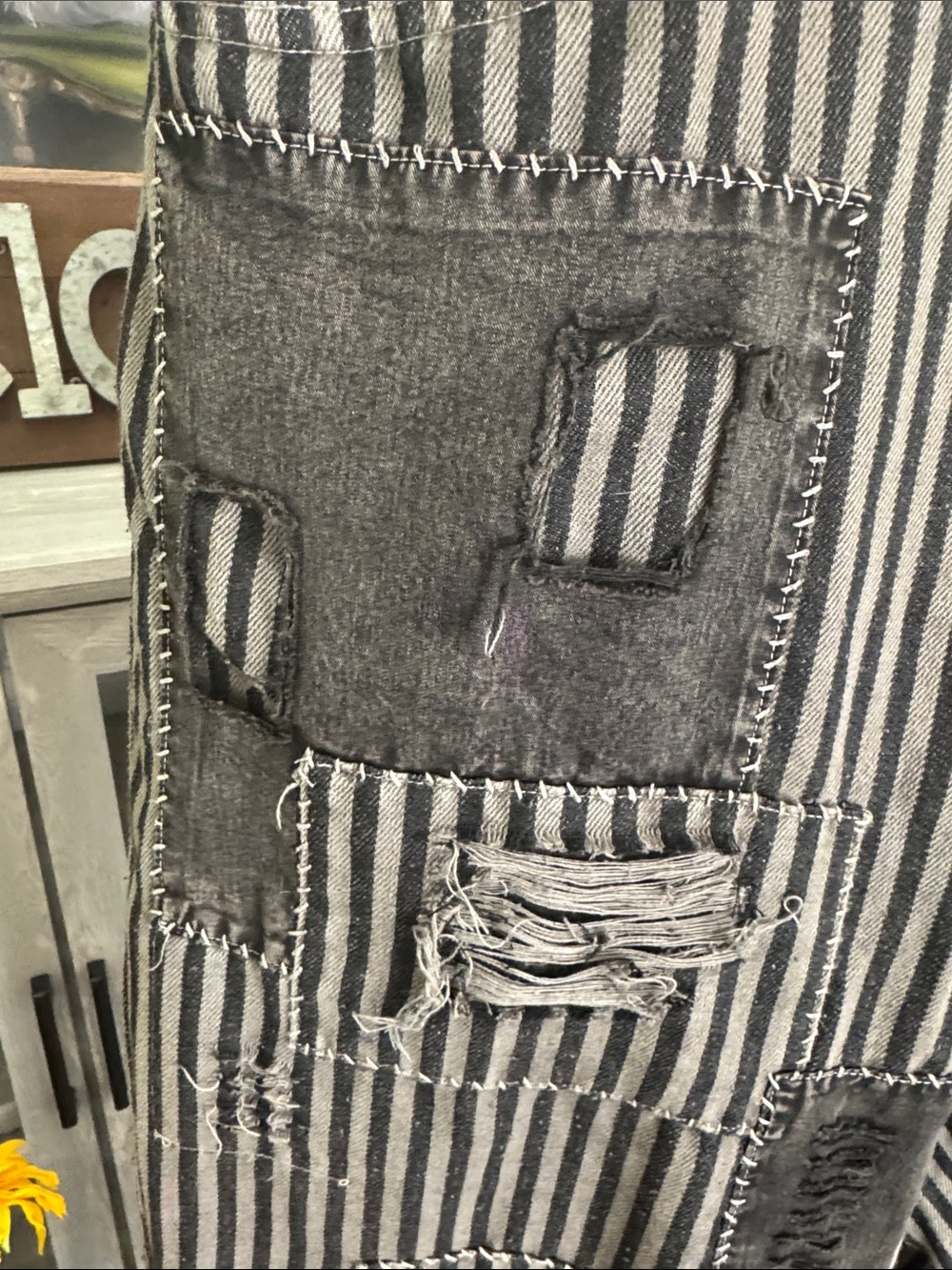NWT Blue Velvet Striped Patchwork Pants in Black and Gray - Picture 3 of 14